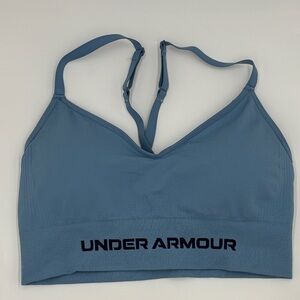 Under Armour Vanish Seamless Sports Bra in Blue Smoke/ 
Washed Navy